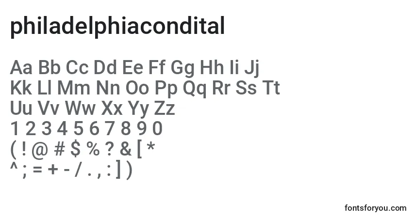 Philadelphiacondital (136768)-fontti – aakkoset, numerot, erikoismerkit