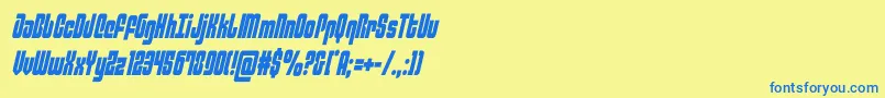 フォントphiladelphiacondsemital – 青い文字が黄色の背景にあります。