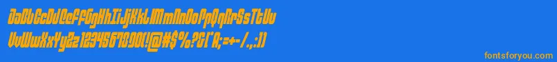 フォントphiladelphiacondsemital – オレンジ色の文字が青い背景にあります。