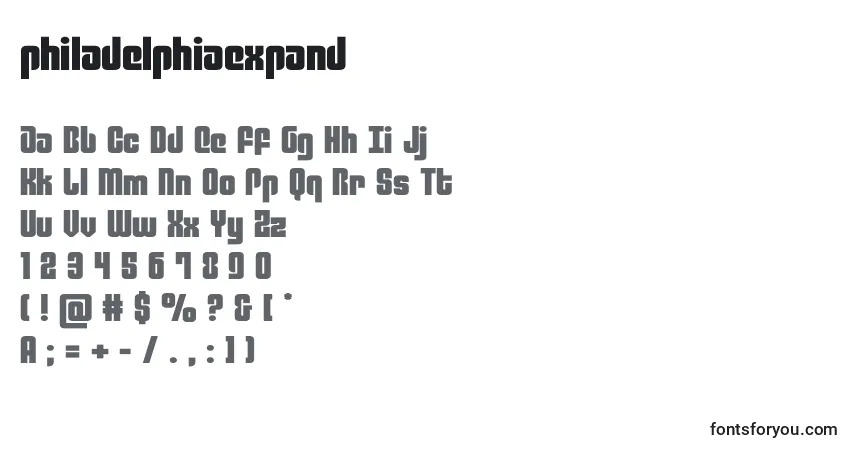 Czcionka Philadelphiaexpand (136771) – alfabet, cyfry, specjalne znaki