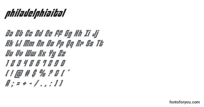 Шрифт Philadelphiaital (136778) – алфавит, цифры, специальные символы