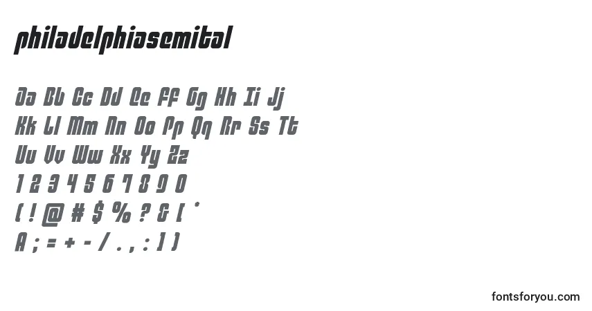 Czcionka Philadelphiasemital (136782) – alfabet, cyfry, specjalne znaki