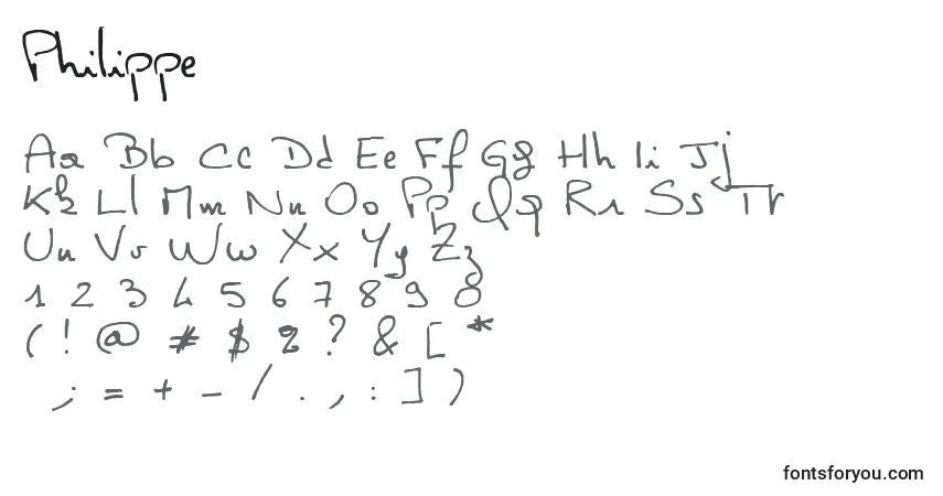 Шрифт Philippe (136784) – алфавит, цифры, специальные символы