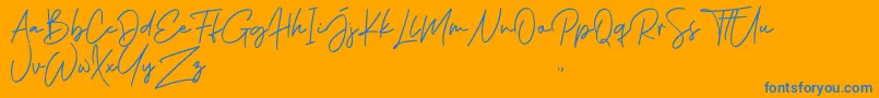 Phillips Muler Signature-Schriftart – Blaue Schriften auf orangefarbenem Hintergrund