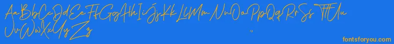 Phillips Muler Signature-Schriftart – Orangefarbene Schriften auf blauem Hintergrund