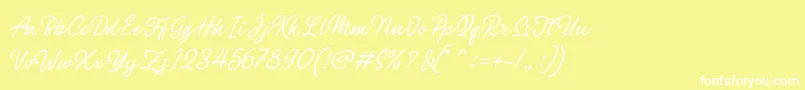 Philomena Script-Schriftart – Weiße Schriften auf gelbem Hintergrund