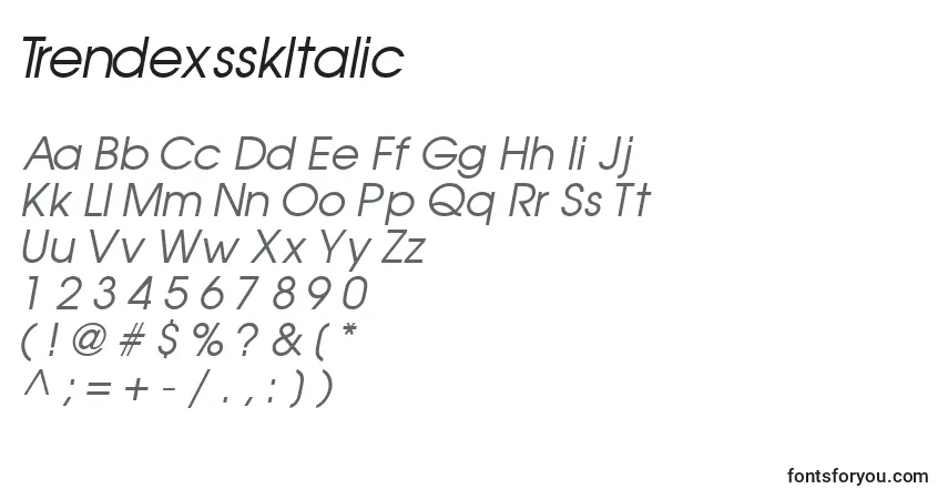 A fonte TrendexsskItalic – alfabeto, números, caracteres especiais