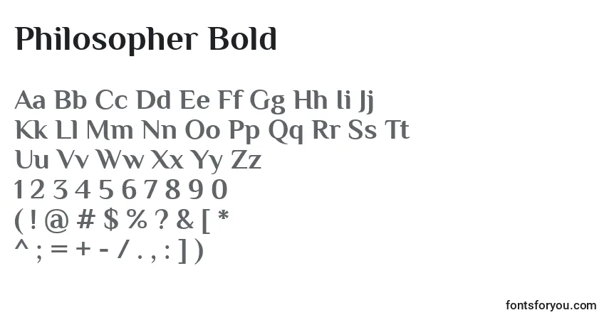 Schriftart Philosopher Bold – Alphabet, Zahlen, spezielle Symbole