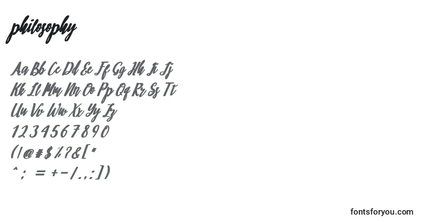 Schriftart Philosophy (136792) – Alphabet, Zahlen, spezielle Symbole