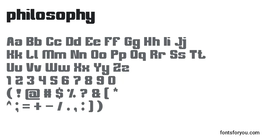 Schriftart Philosophy (136793) – Alphabet, Zahlen, spezielle Symbole