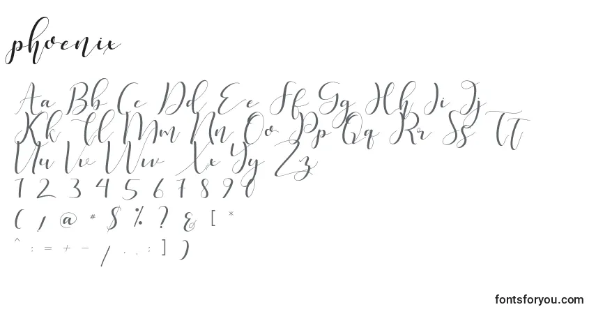 Schriftart Phoenix (136797) – Alphabet, Zahlen, spezielle Symbole
