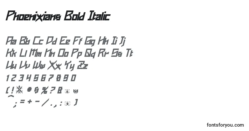 Шрифт Phoenixians Bold Italic – алфавит, цифры, специальные символы