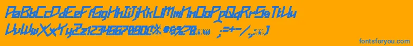 Phoenixians Bold Italic-Schriftart – Blaue Schriften auf orangefarbenem Hintergrund