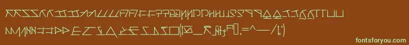 フォントAeridanishscript – 緑色の文字が茶色の背景にあります。