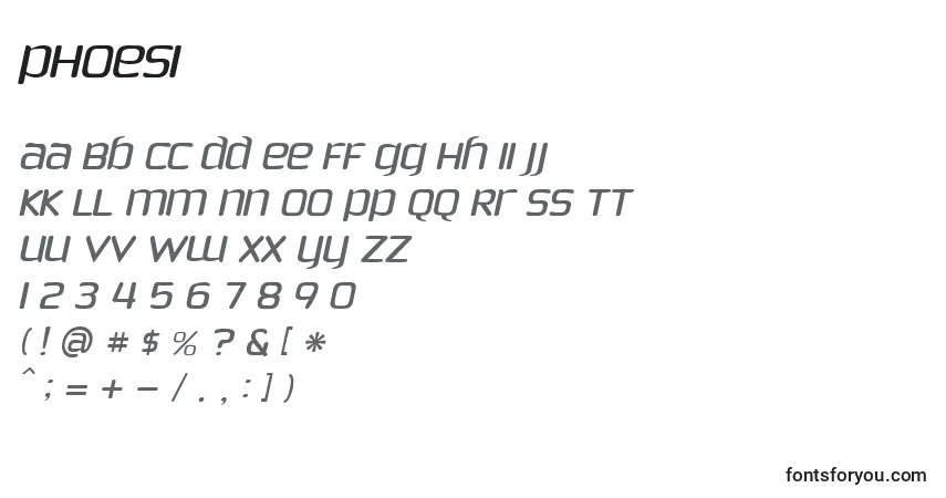 A fonte PHOESI   (136806) – alfabeto, números, caracteres especiais
