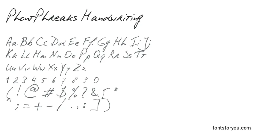 Czcionka PhontPhreaks Handwriting – alfabet, cyfry, specjalne znaki