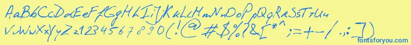 Czcionka PhontPhreaks Handwriting – niebieskie czcionki na żółtym tle