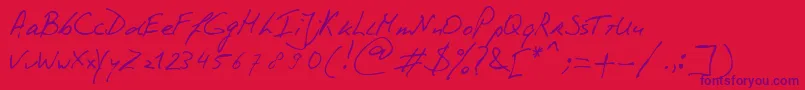 Czcionka PhontPhreaks Handwriting – fioletowe czcionki na czerwonym tle