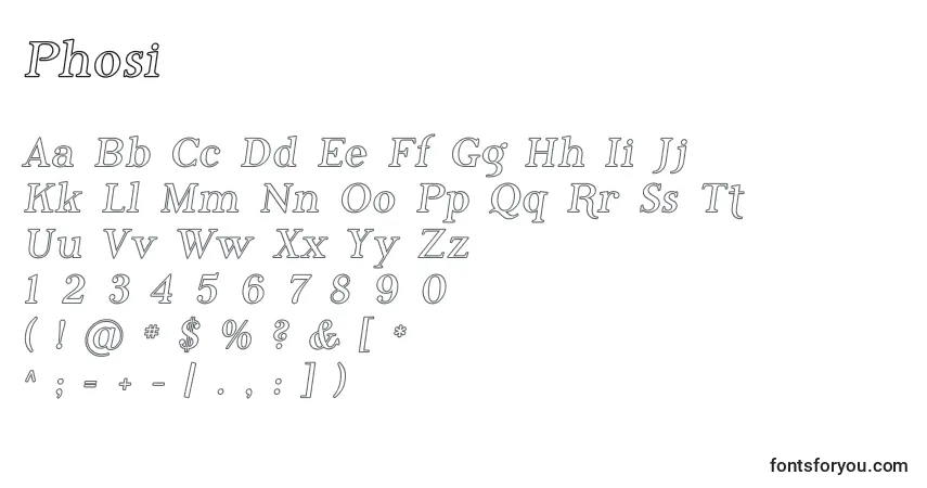 Phosi    (136814)-fontti – aakkoset, numerot, erikoismerkit