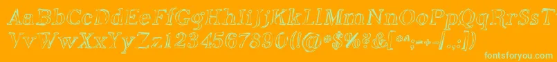 Phoso   -Schriftart – Grüne Schriften auf orangefarbenem Hintergrund
