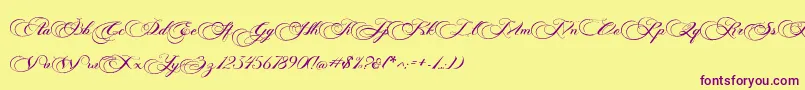 Photograph Script Free Personal -Schriftart – Violette Schriften auf gelbem Hintergrund