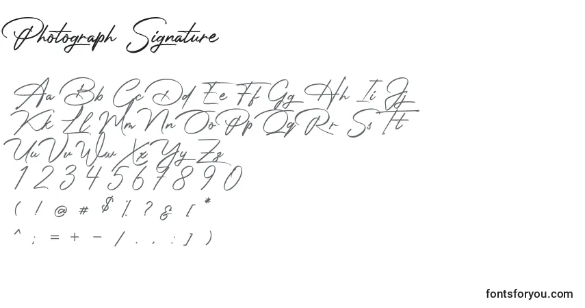 A fonte Photograph Signature – alfabeto, números, caracteres especiais