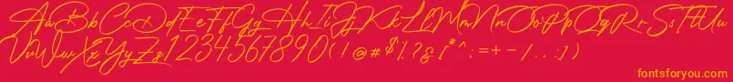 Fonte Photograph Signature – fontes laranjas em um fundo vermelho