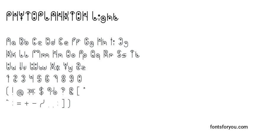 Schriftart PHYTOPLANKTON Light – Alphabet, Zahlen, spezielle Symbole