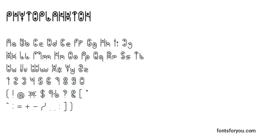A fonte PHYTOPLANKTON (136835) – alfabeto, números, caracteres especiais