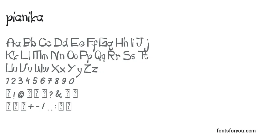 A fonte Pianika – alfabeto, números, caracteres especiais
