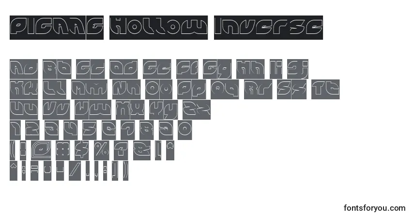 Czcionka PICAAE Hollow Inverse – alfabet, cyfry, specjalne znaki