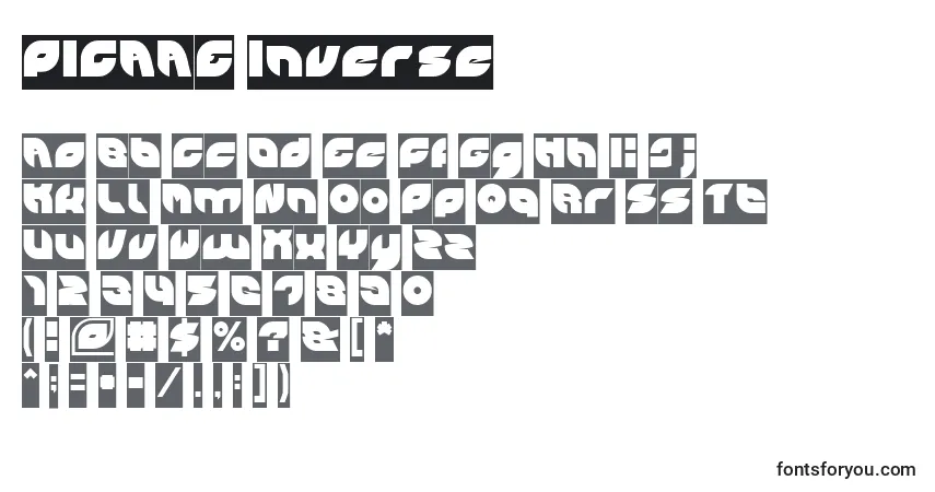 Шрифт PICAAE Inverse – алфавит, цифры, специальные символы