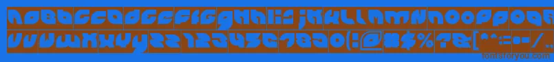 フォントPICAAE Inverse – 茶色の文字が青い背景にあります。