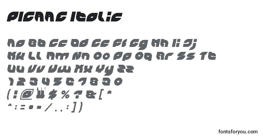 Schriftart PICAAE Italic – Alphabet, Zahlen, spezielle Symbole
