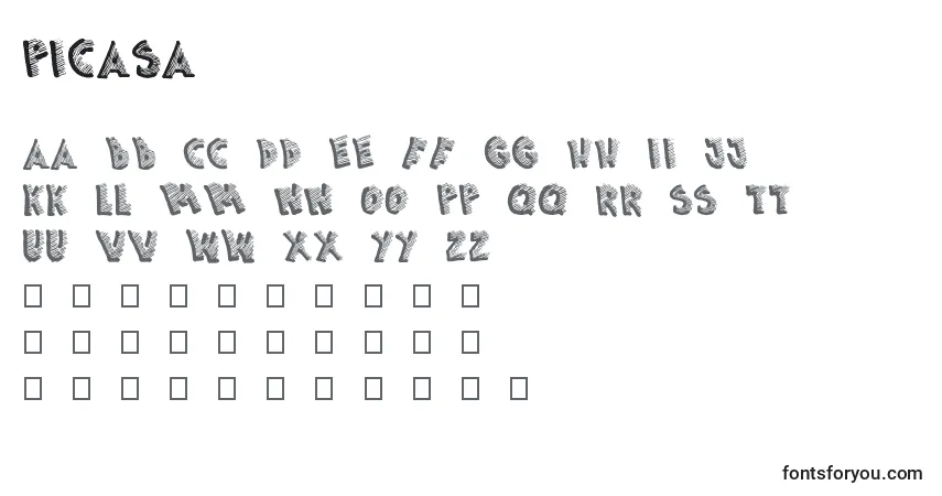 A fonte Picasa – alfabeto, números, caracteres especiais