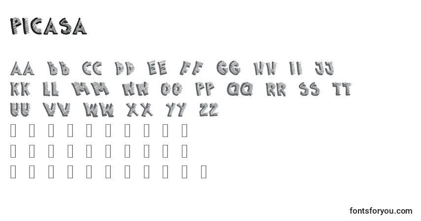 Picasa (136846)-fontti – aakkoset, numerot, erikoismerkit