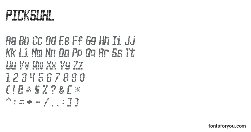 Fuente PICKSUHL - alfabeto, números, caracteres especiales