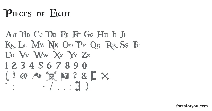 A fonte Pieces of Eight – alfabeto, números, caracteres especiais