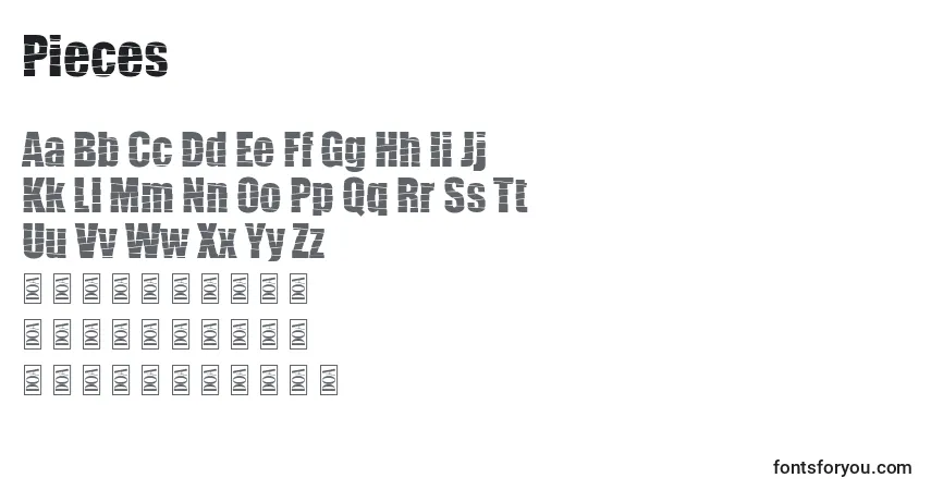 Pieces-fontti – aakkoset, numerot, erikoismerkit