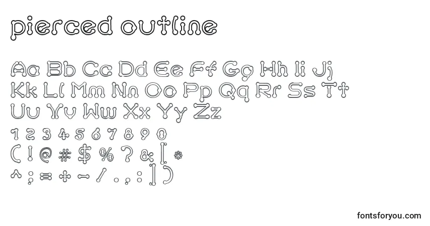 Czcionka Pierced outline – alfabet, cyfry, specjalne znaki