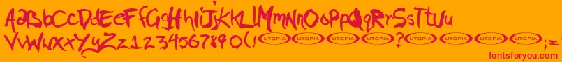 PIGAE   -Schriftart – Rote Schriften auf orangefarbenem Hintergrund