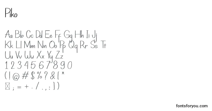 Czcionka Piko – alfabet, cyfry, specjalne znaki