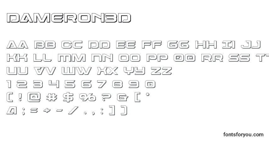 Czcionka Dameron3D – alfabet, cyfry, specjalne znaki