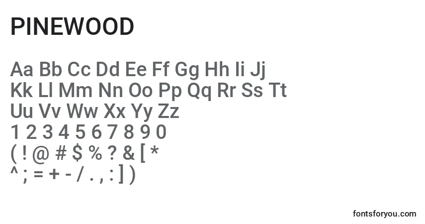 A fonte PINEWOOD (136890) – alfabeto, números, caracteres especiais