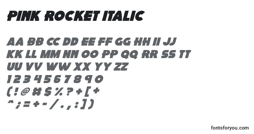 Schriftart Pink Rocket Italic – Alphabet, Zahlen, spezielle Symbole