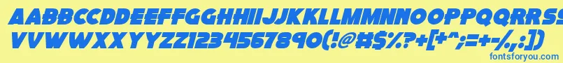 Fonte Pink Rocket Italic – fontes azuis em um fundo amarelo