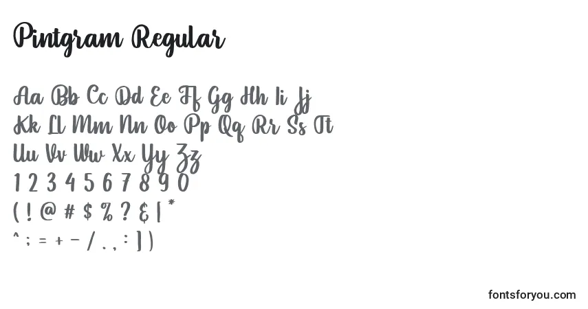 Schriftart Pintgram Regular – Alphabet, Zahlen, spezielle Symbole