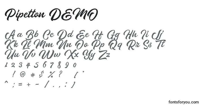 Czcionka Pipetton DEMO – alfabet, cyfry, specjalne znaki