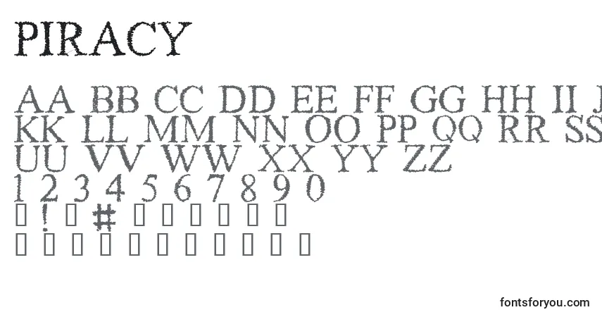 A fonte PIRACY (136908) – alfabeto, números, caracteres especiais