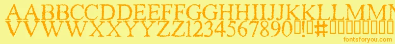 PIRACY-Schriftart – Orangefarbene Schriften auf gelbem Hintergrund